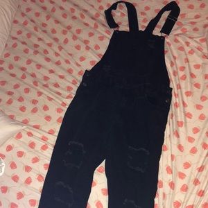 Men’s Black Ripped Overalls